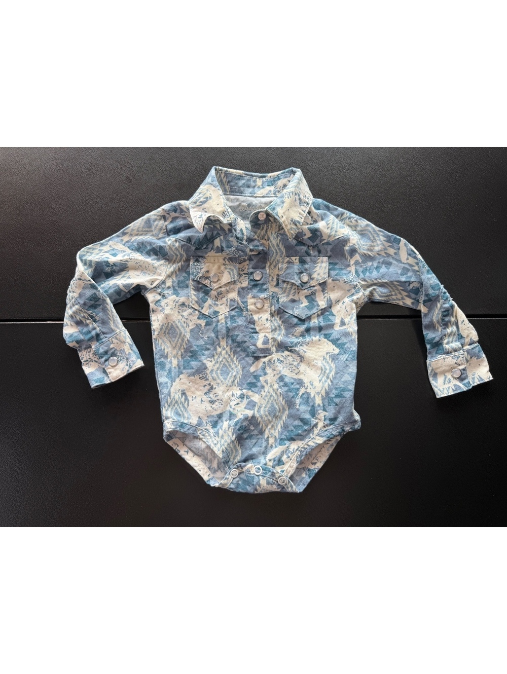 Wrangler Baby Boy 0-3M Western Cowboy Rodeo Aztec Long Sleeve Bodysuit